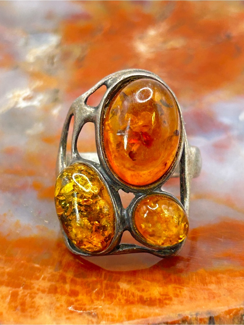 Sterling Silver Multi Amber Ring - Size 6.25